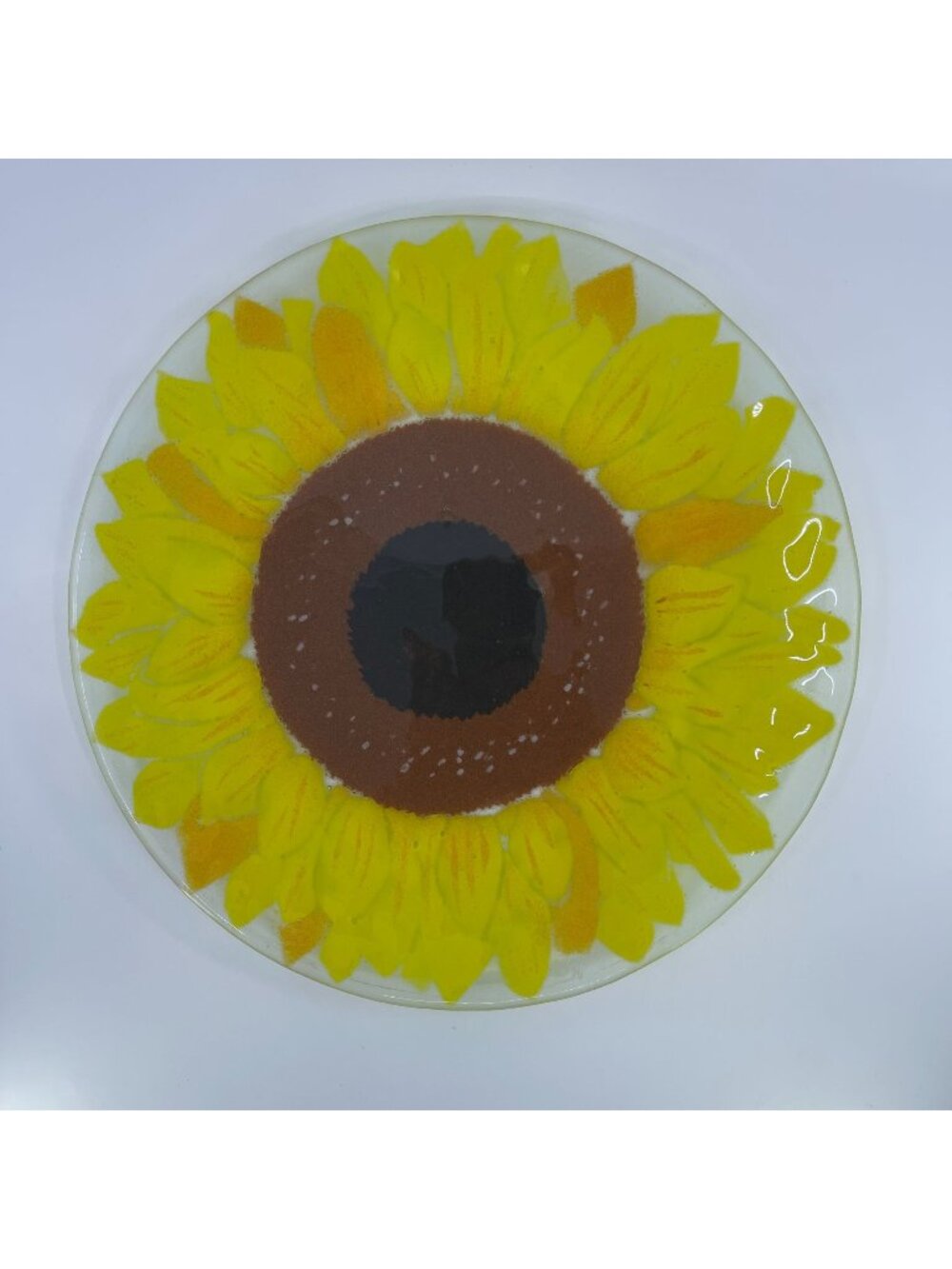 vintage handcrafted fused glass sunflower plate 12-inch